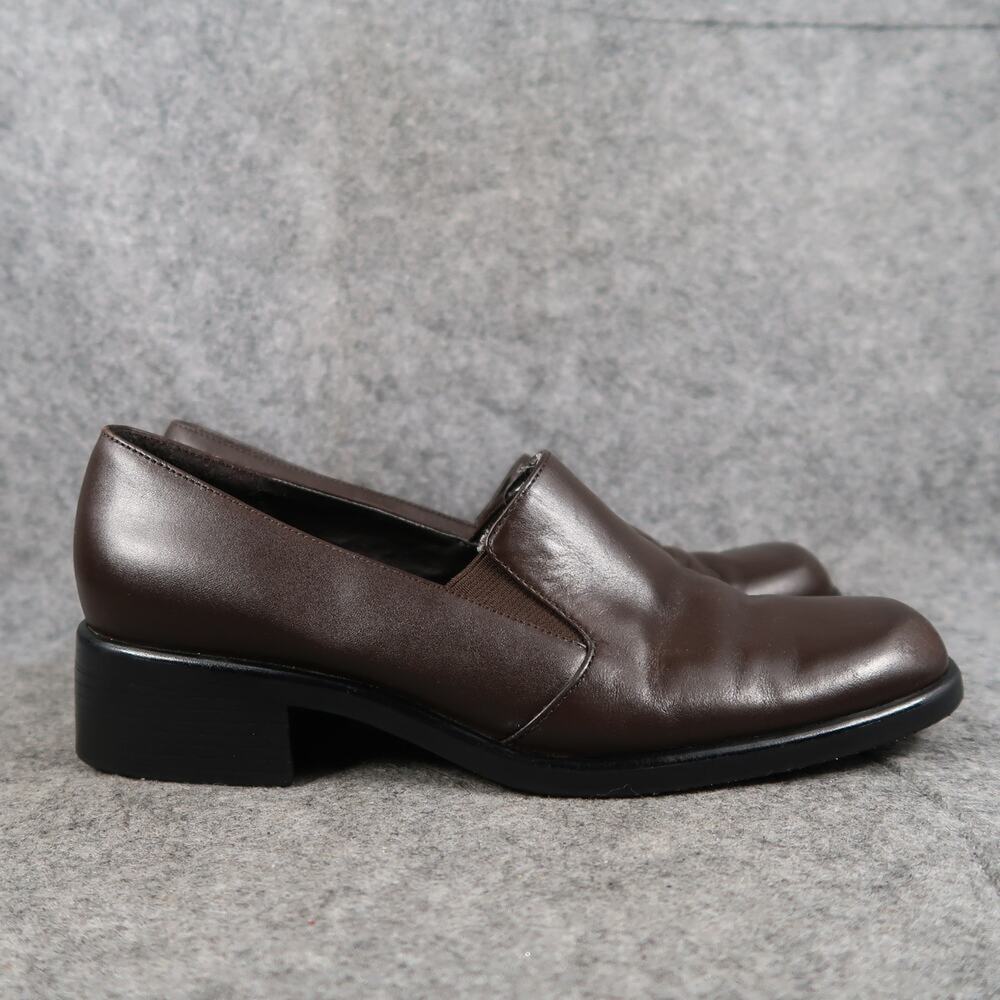 Partners Shoes Womens 6.5 Loafers Leather Slip On Block Heel Retro Brown Classic